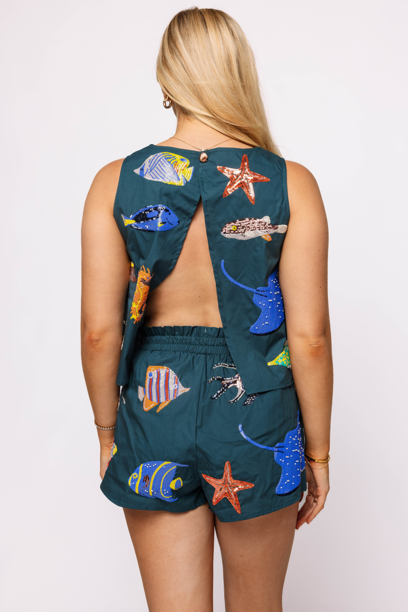 Queen of Sparkles Navy Under the Sea Icon Button Back Tank