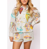 Queen of Sparkles Shell Striped Button Up Long Sleeve Top