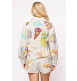 Queen of Sparkles Shell Striped Button Up Long Sleeve Top