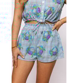 Queen of Sparkles Blue Plaid Multi Crab Short