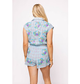 Queen of Sparkles Blue Plaid Multi Crab Short