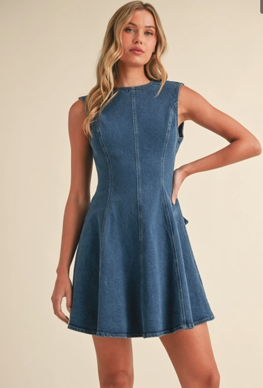 Klesis Open Back Denim Dress with Back Bow
