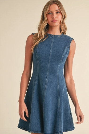 Klesis Open Back Denim Dress with Back Bow