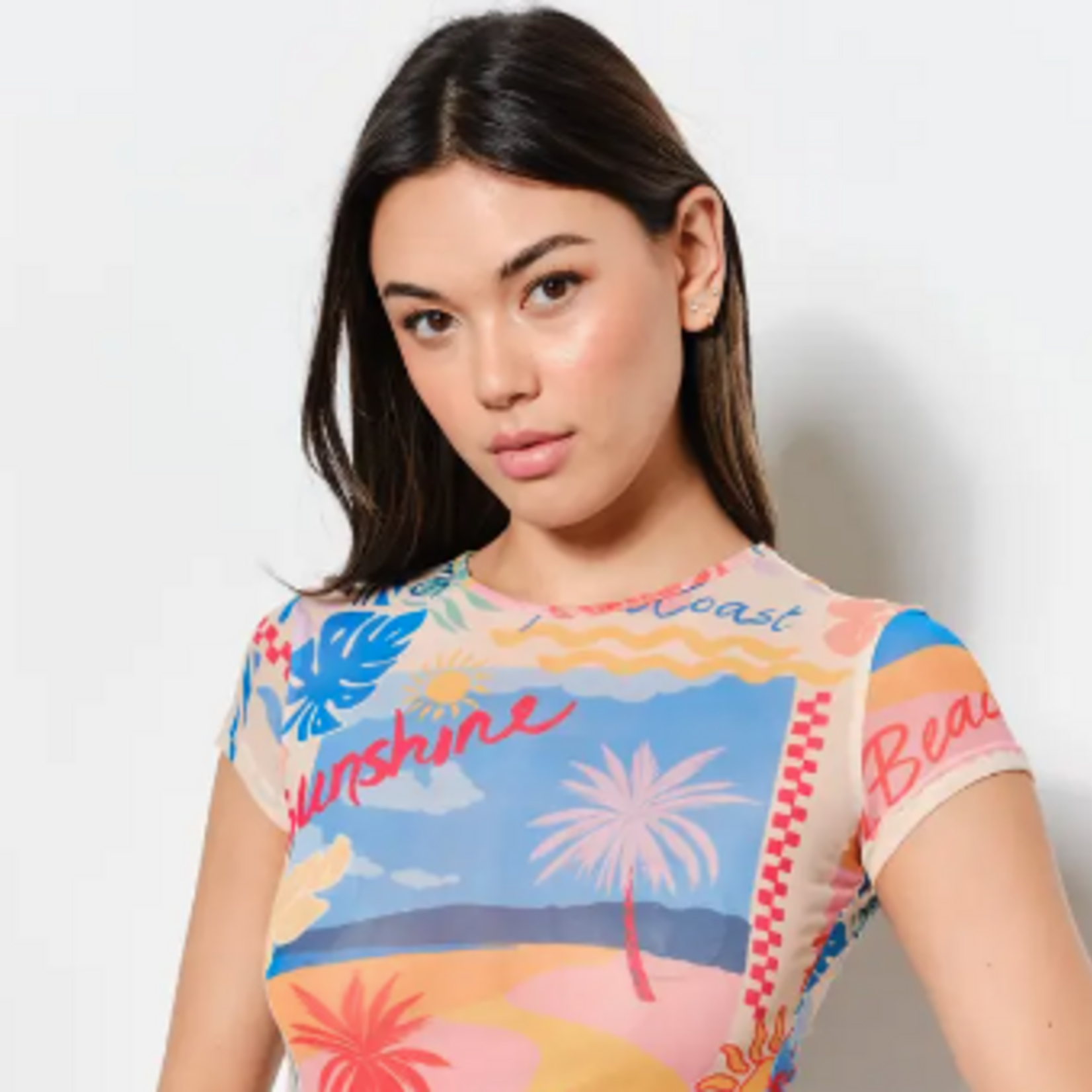 Beach Print Mesh Baby Tee