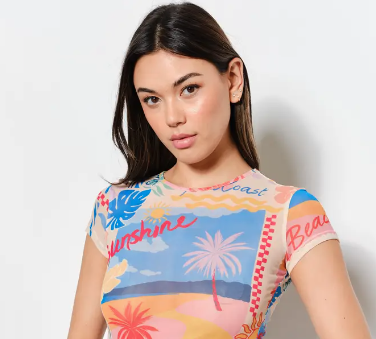 Beach Print Mesh Baby Tee