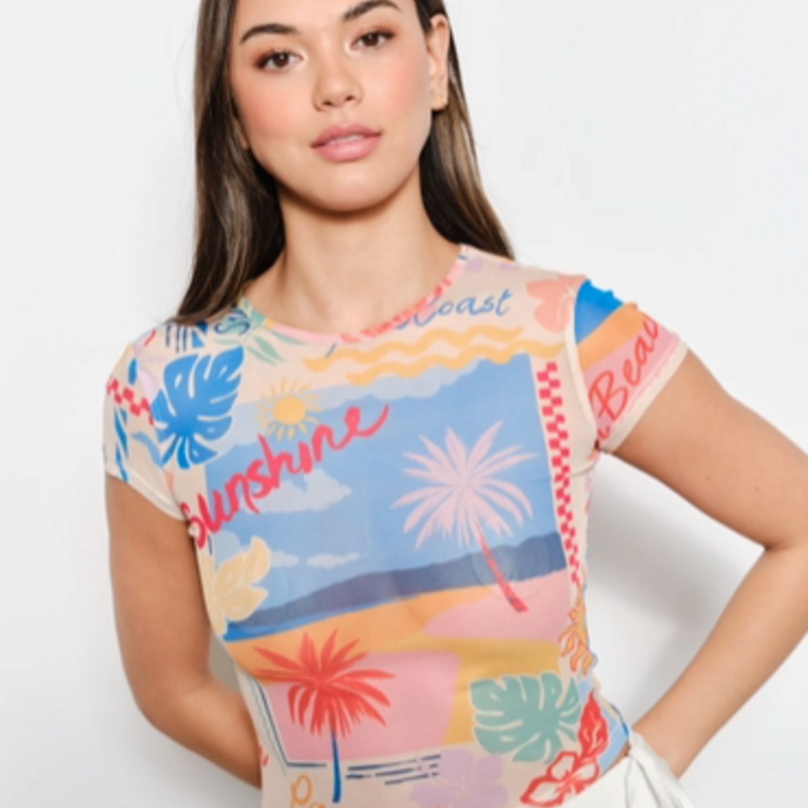 Beach Print Mesh Baby Tee