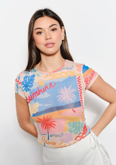 Beach Print Mesh Baby Tee