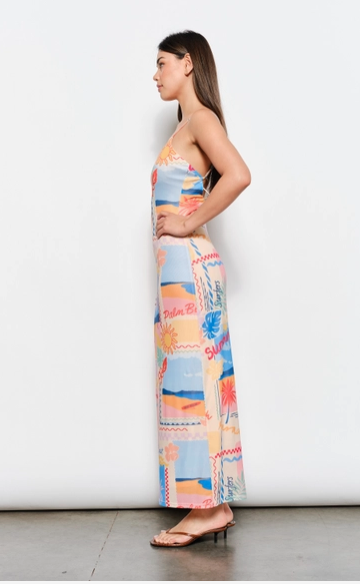 Beach Print Mesh Maxi Dress