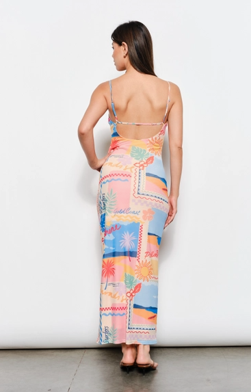 Beach Print Mesh Maxi Dress