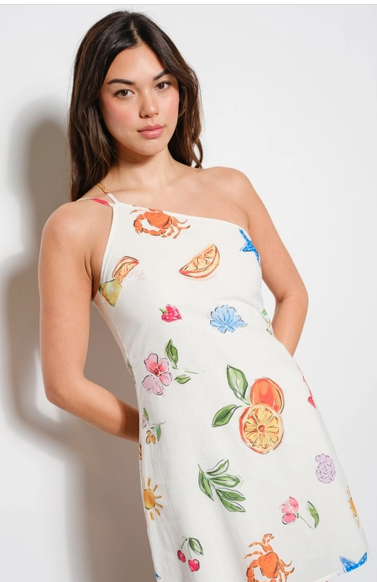 Summer Print One Shoulder Mini Dress