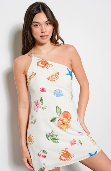 Summer Print One Shoulder Mini Dress