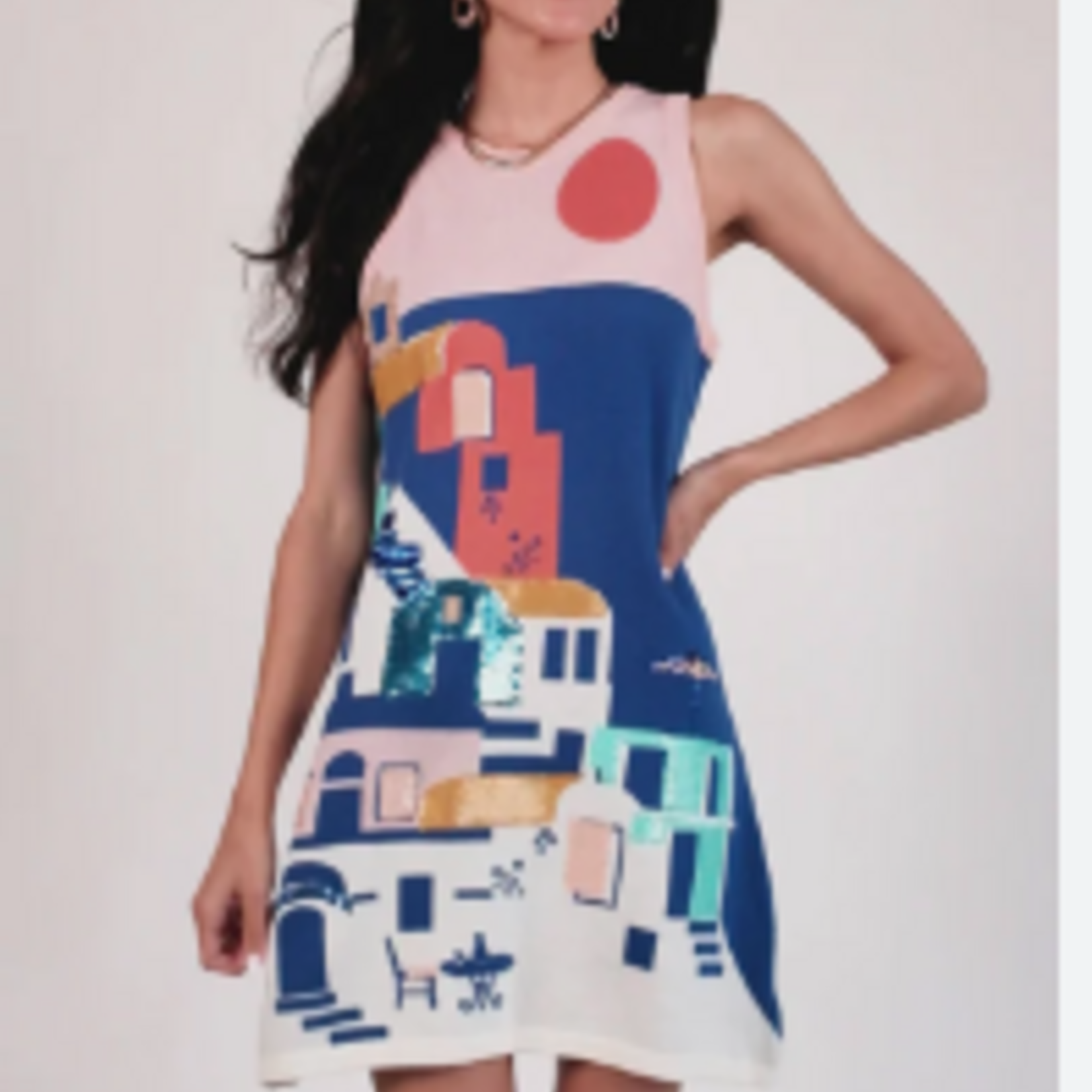 Queen of Sparkles Coastal House Scene Knit Tank Dress