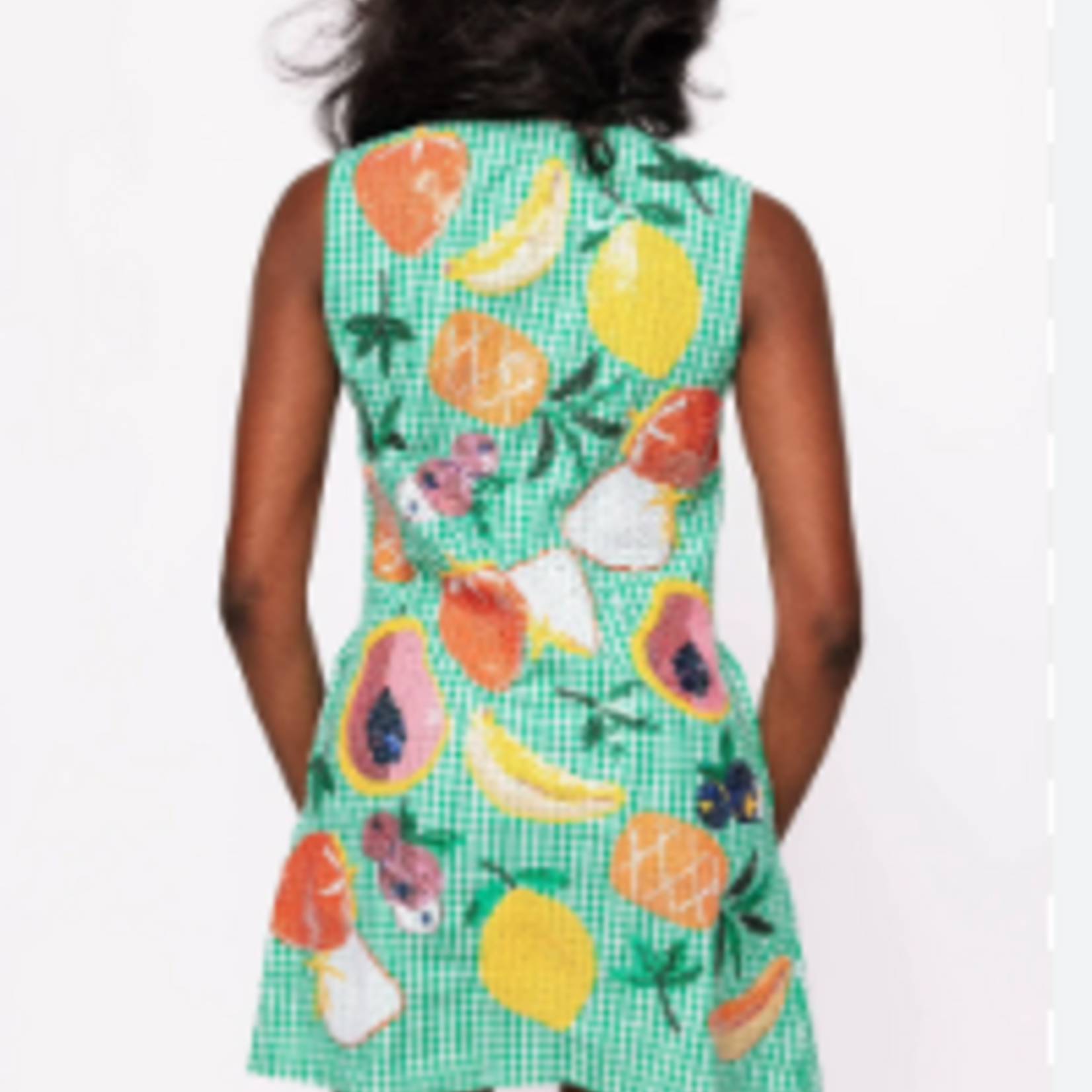 Queen of Sparkles Green Gingham Fruit Button Up Tank Dress