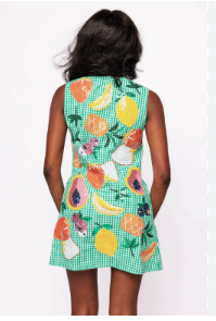 Queen of Sparkles Green Gingham Fruit Button Up Tank Dress