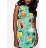 Queen of Sparkles Green Gingham Fruit Button Up Tank Dress