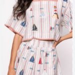 Queen of Sparkles Striped Sailboat Cotton Top