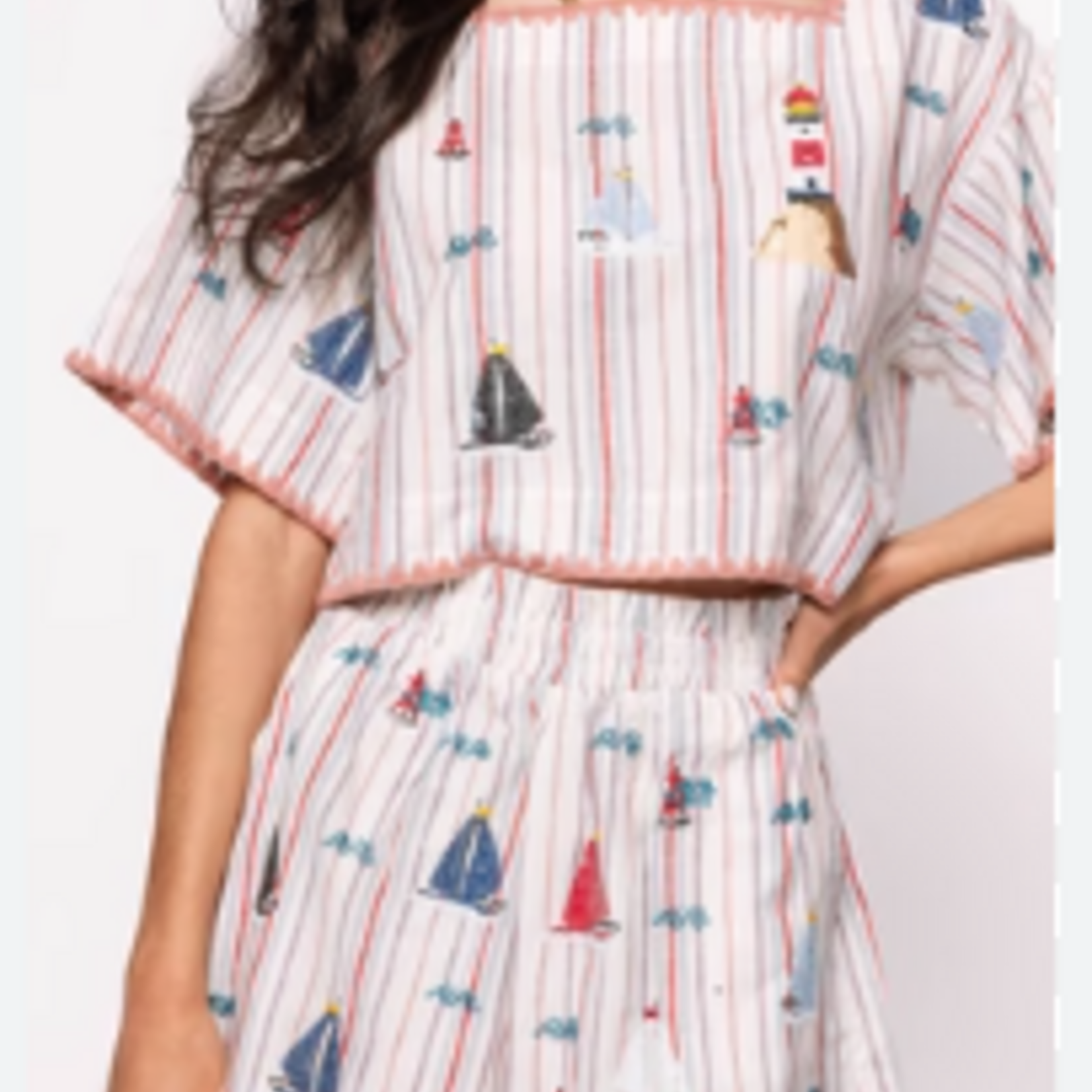 Queen of Sparkles Striped Sailboat Cotton Top