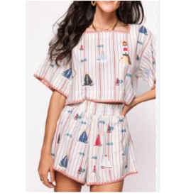 Queen of Sparkles Striped Sailboat Cotton Top