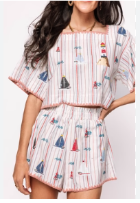 Queen of Sparkles Striped Sailboat Cotton Top