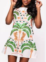 Queen of Sparkles White Palm Tree & Jaguar Cotton Tank Dress