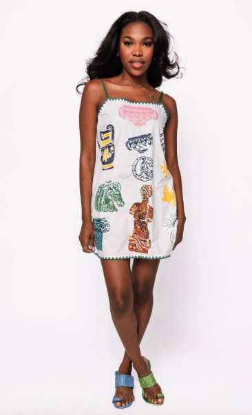 Queen of Sparkles White Embroidered Trim Greek Icon Tank Dress