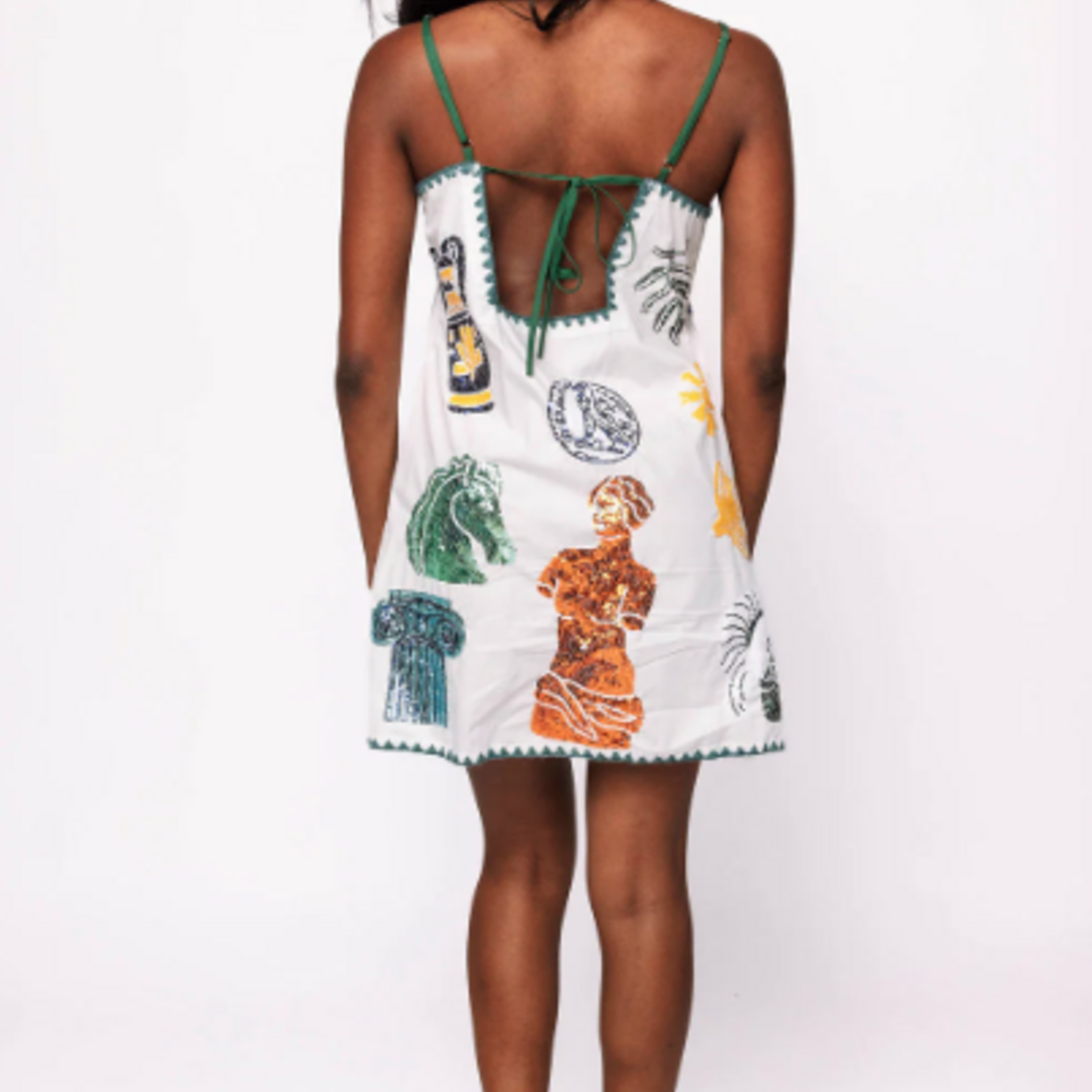 Queen of Sparkles White Embroidered Trim Greek Icon Tank Dress