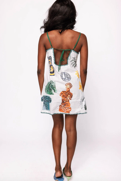 Queen of Sparkles White Embroidered Trim Greek Icon Tank Dress