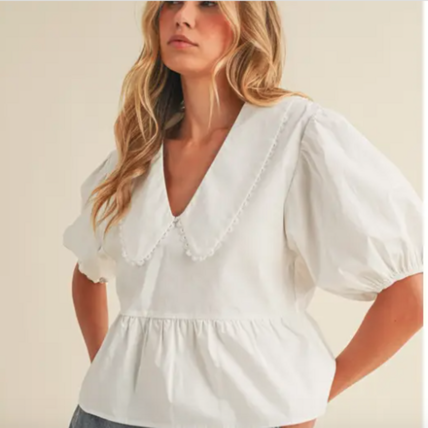 Puff Sleeve Oversize Collar Blouse