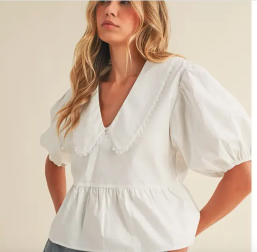 Puff Sleeve Oversize Collar Blouse