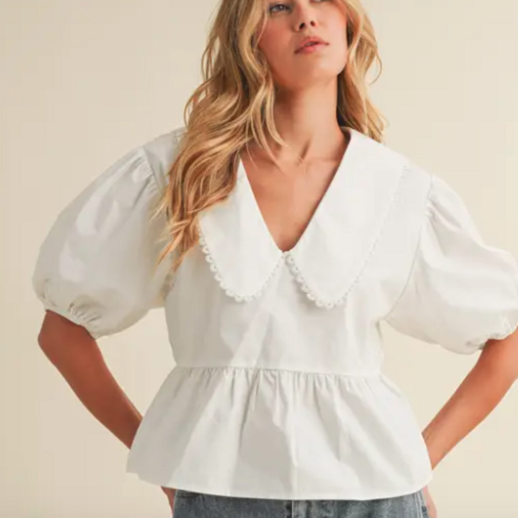 Puff Sleeve Oversize Collar Blouse