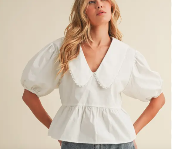 Puff Sleeve Oversize Collar Blouse