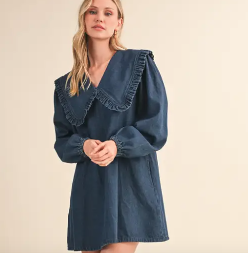 Twila Ruffled Collar Denim Dress