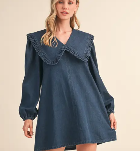 Twila Ruffled Collar Denim Dress