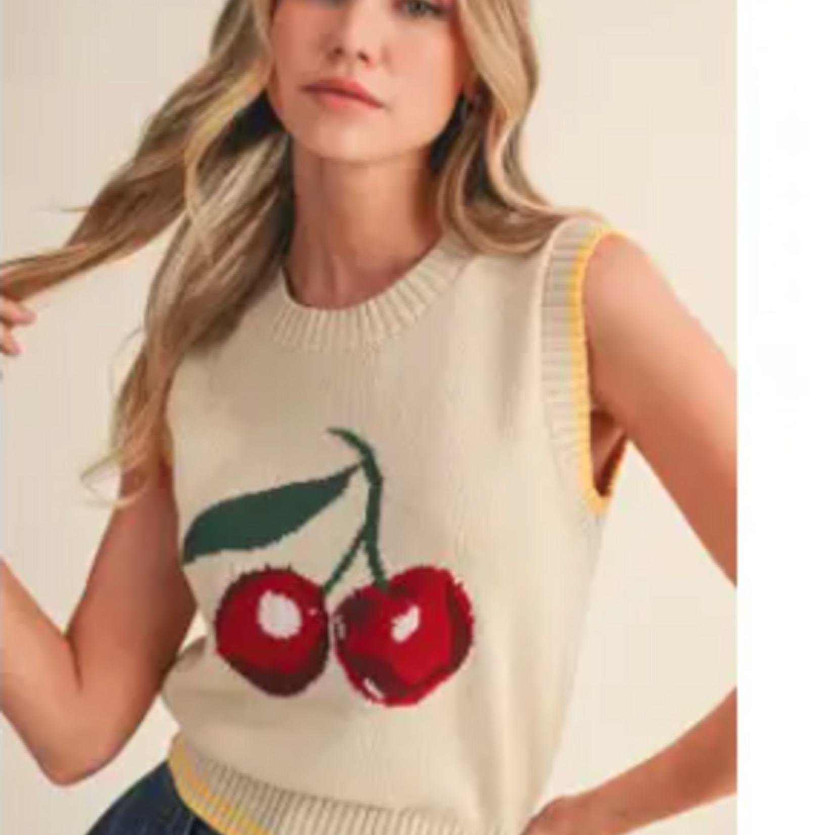 Sleeveless Cherry Sweater Knit top