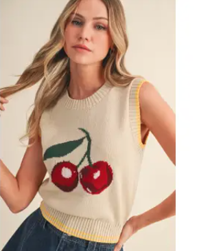 Sleeveless Cherry Sweater Knit top