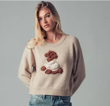 Whimsical Puppy Applique Knit Sweater