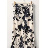 Cowhide Print Satin Drawstring Midi Skirt