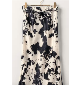 Cowhide Print Satin Drawstring Midi Skirt