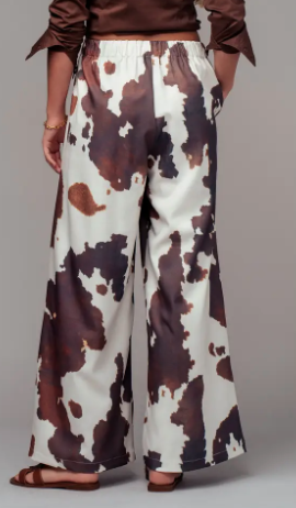 Rustic Ranch Cowhide Print Wide-Leg Pants