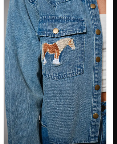 Horse Embroidered Denim Shirt