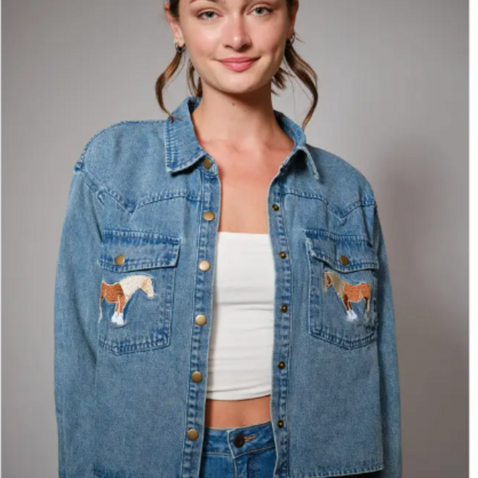 Horse Embroidered Denim Shirt
