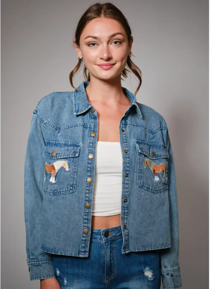 Horse Embroidered Denim Shirt