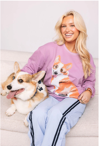 Queen of Sparkles Light Purple Corgi Sweatshirt