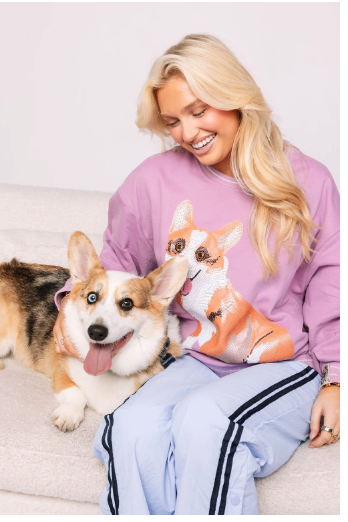 Queen of Sparkles Light Purple Corgi Sweatshirt