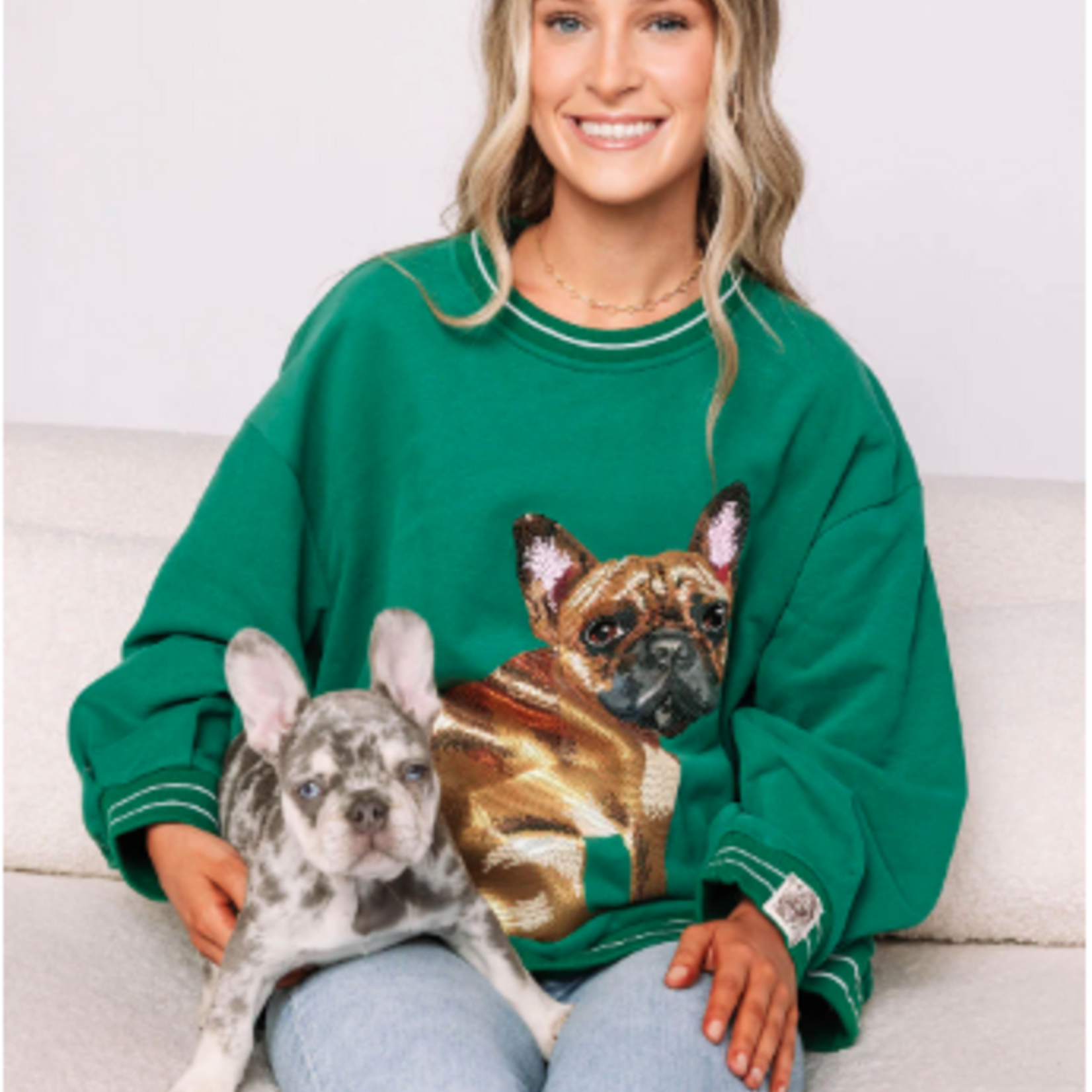 Queen of Sparkles Green French Bulldog Sweatshirt