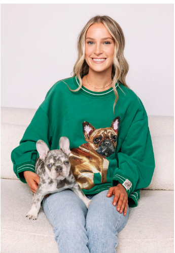 Queen of Sparkles Green French Bulldog Sweatshirt