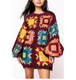 Queen of Sparkles Maroon Patchwork Balloon Sleeve Dress