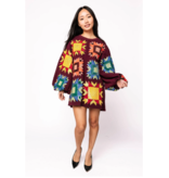 Queen of Sparkles Maroon Patchwork Balloon Sleeve Dress