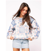 Queen of Sparkles Ivory, Blue & Light Pink Patchwork Sweatshirt