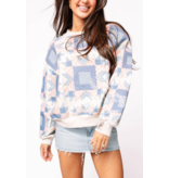 Queen of Sparkles Ivory, Blue & Light Pink Patchwork Sweatshirt